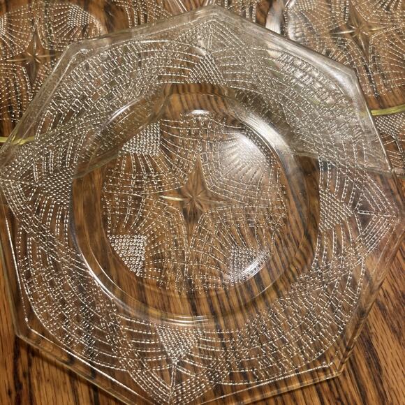 6 Depression Glass L.E. SMITH Yellow ROMANESQUE OCTAGON 7.5” PLATES EXCELLENT! - Picture 8 of 14